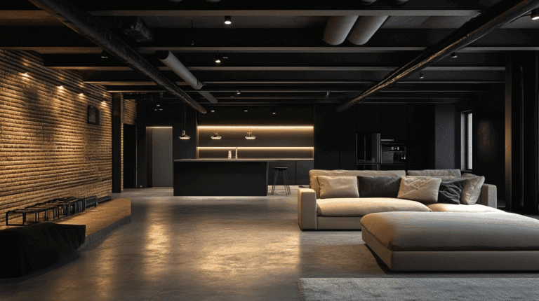 black painted basement ceiling